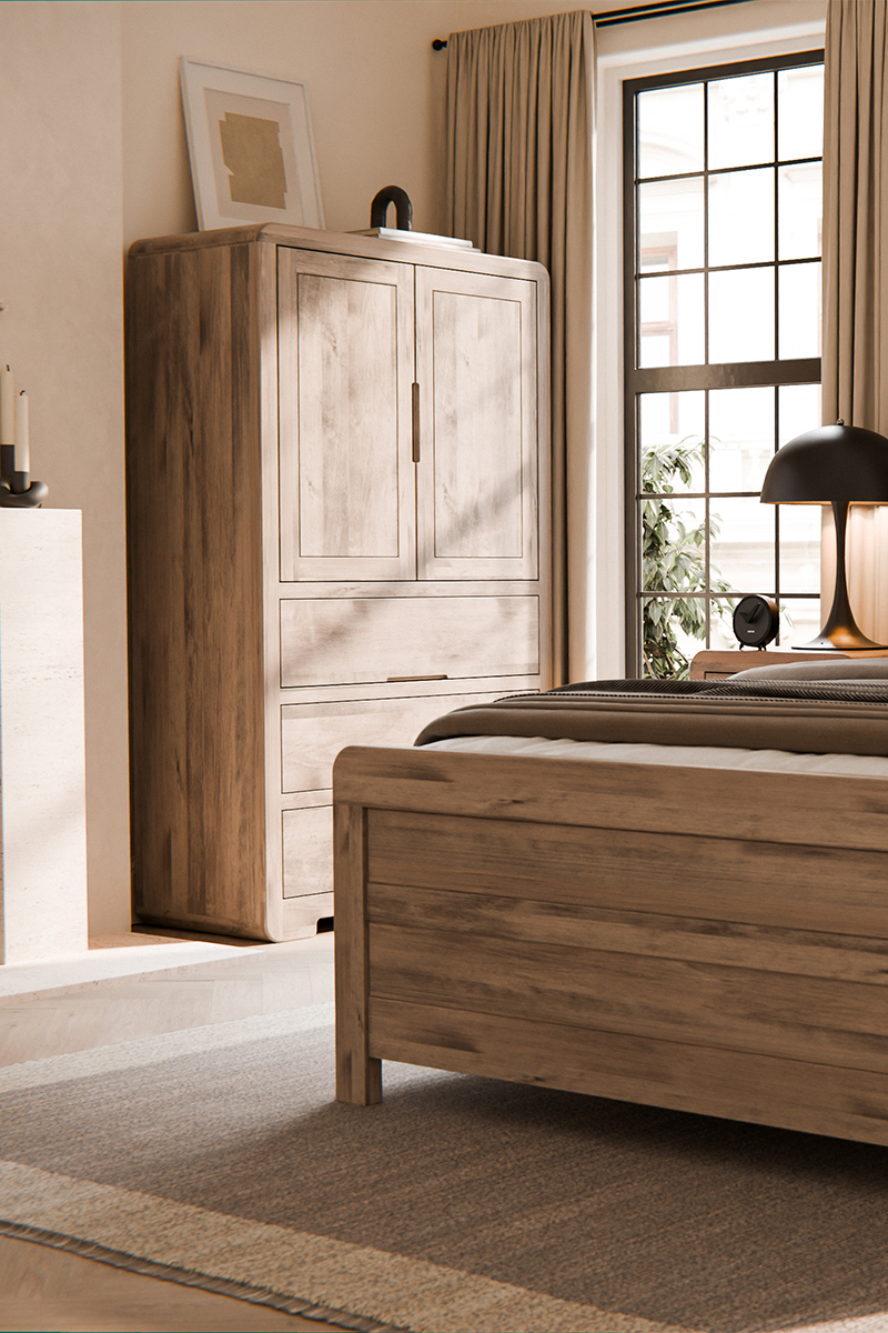 Exterior view of Heirloom Amish Furniture store, showing the storefront with signs and outdoor furniture displayed along the sidewalk.