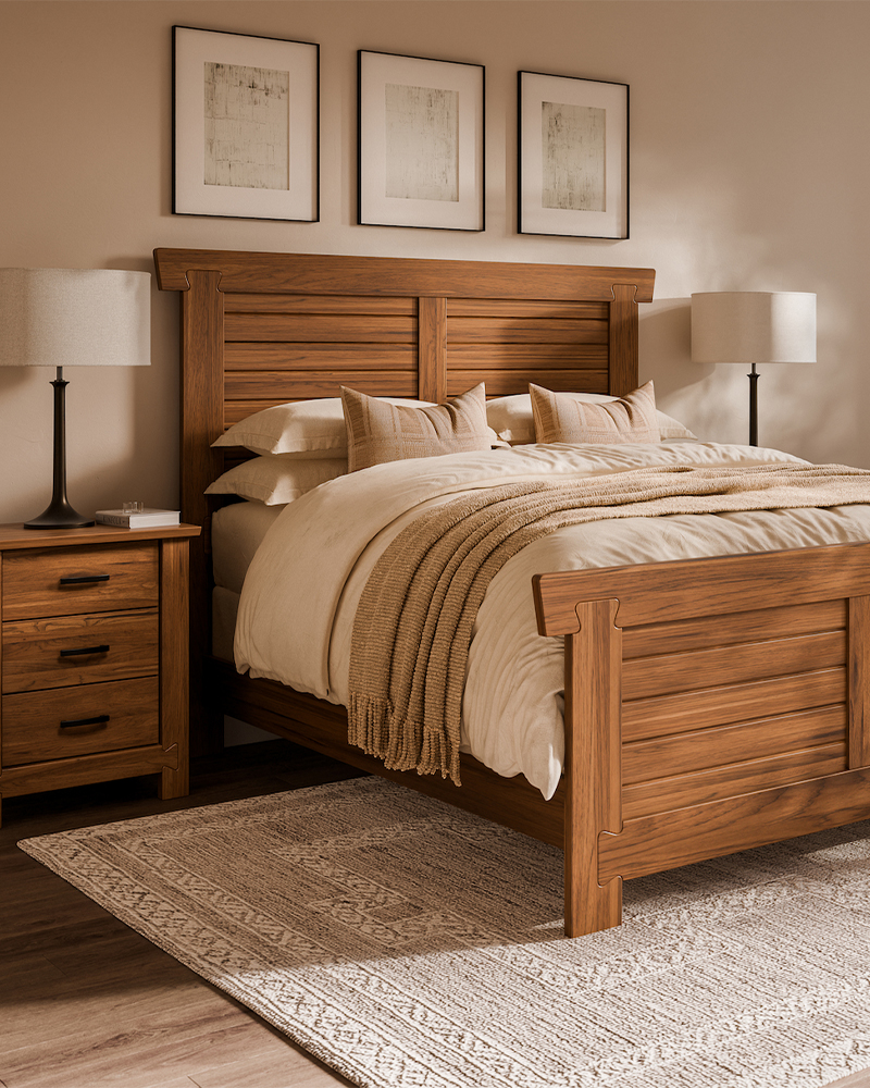 Exterior view of Heirloom Amish Furniture store, showing the storefront with signs and outdoor furniture displayed along the sidewalk.