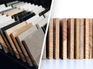 Poly lumber and solid wood material comparison for outdoor furniture.