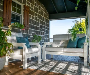 Poly outdoor furniture for Phoenix on a shaded front porch.